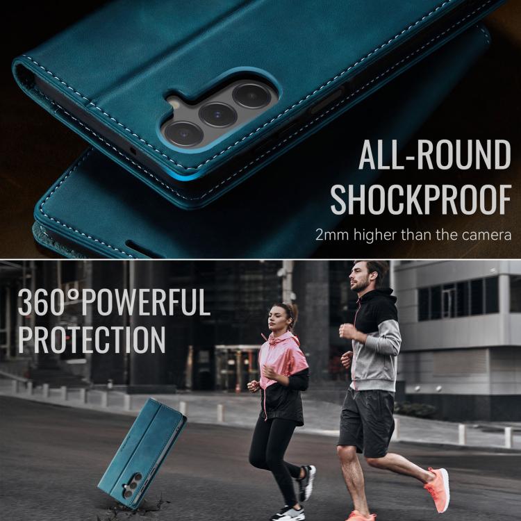 Funda CaseMe 033 para Samsung Galaxy A55, forro de piel de becerro, microfibra y bloqueo RFID (verde)