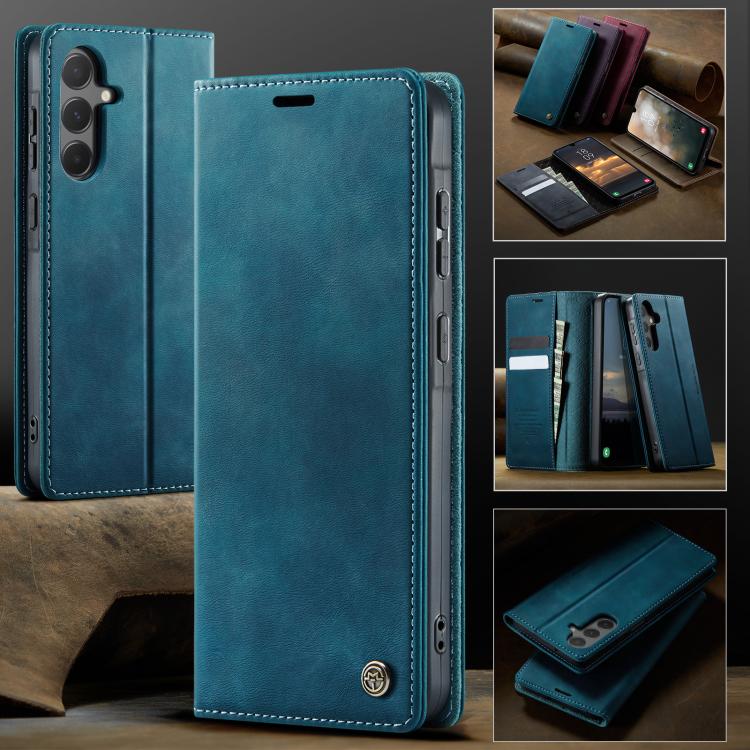 Funda CaseMe 033 para Samsung Galaxy A55, forro de piel de becerro, microfibra y bloqueo RFID (verde)