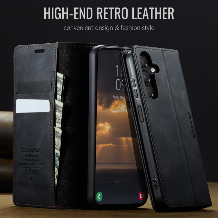 Funda CaseMe 033 para Samsung Galaxy A14, forro de piel de becerro, microfibra, con bloqueo RFID (negro)