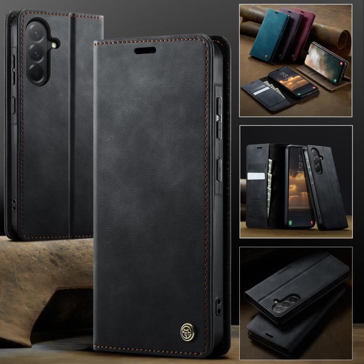 Funda CaseMe 033 para Samsung Galaxy A14, forro de piel de becerro, microfibra, con bloqueo RFID (negro)