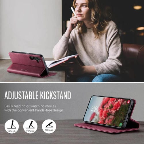 Funda para Samsung Galaxy A14 CaseMe 033 con forro de piel de becerro, microfibra y bloqueo RFID (roja)