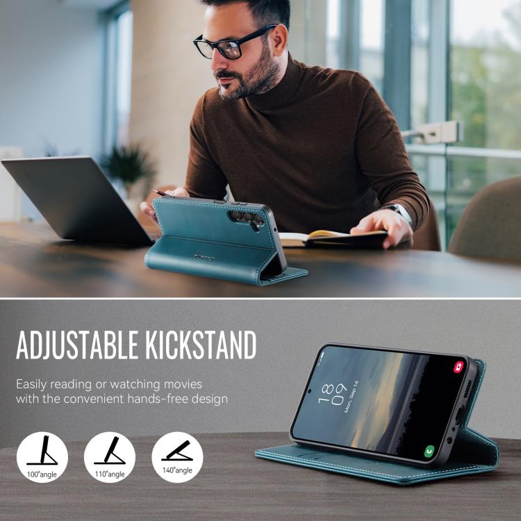 Funda CaseMe 033 para Samsung Galaxy A14, forro de piel de becerro, microfibra, con bloqueo RFID (verde)