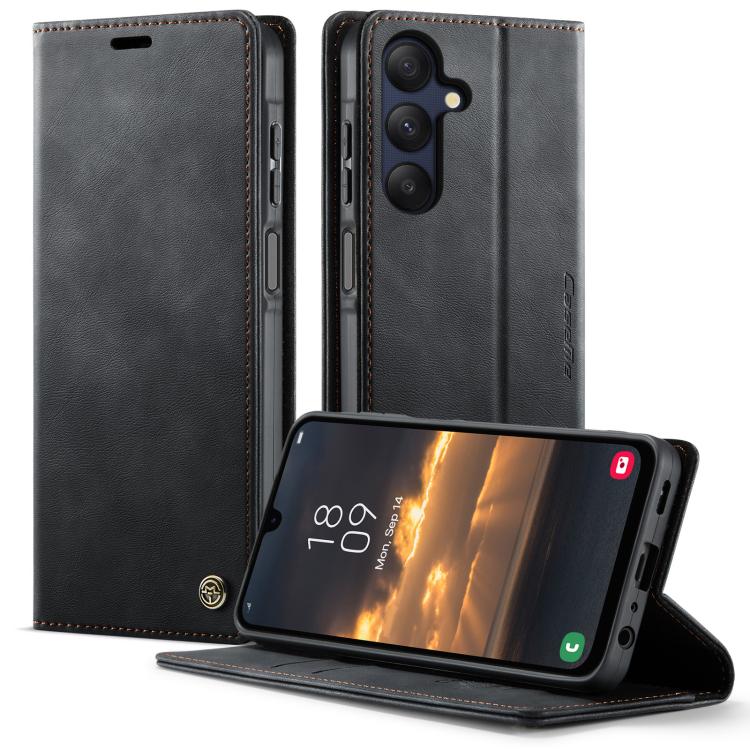 Funda para Samsung Galaxy A25 CaseMe 033 con forro de piel de becerro, microfibra y bloqueo RFID (negra)