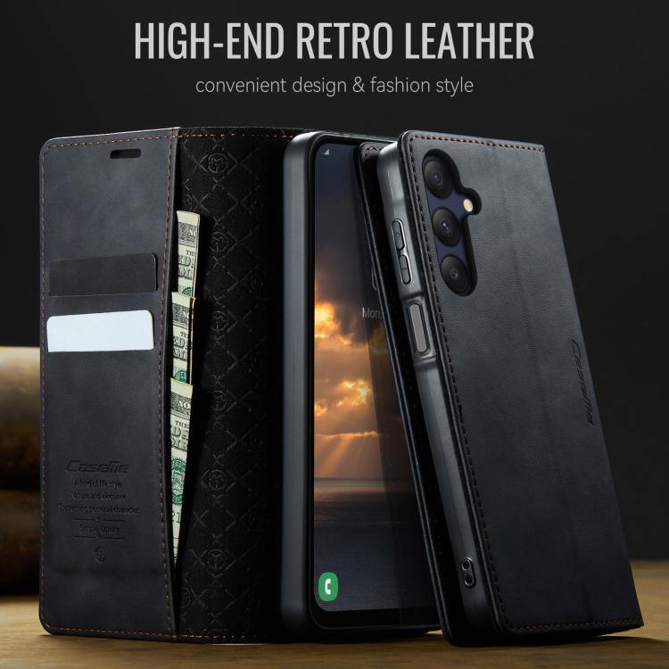Funda para Samsung Galaxy A25 CaseMe 033 con forro de piel de becerro, microfibra y bloqueo RFID (negra)