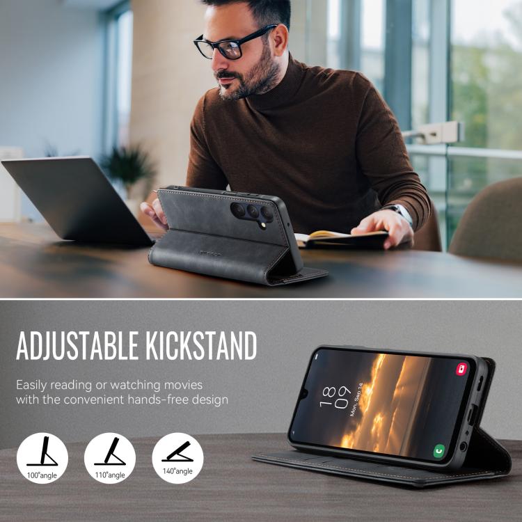 Funda para Samsung Galaxy A25 CaseMe 033 con forro de piel de becerro, microfibra y bloqueo RFID (negra)