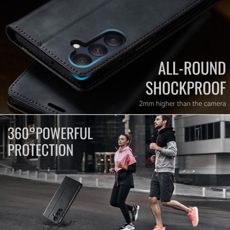 Funda para Samsung Galaxy A25 CaseMe 033 con forro de piel de becerro, microfibra y bloqueo RFID (negra)