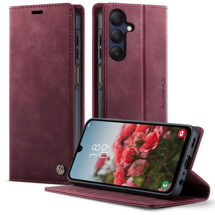 Funda para Samsung Galaxy A25 CaseMe 033 con forro de piel de becerro, microfibra y bloqueo RFID (roja)