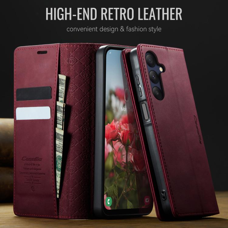 Funda para Samsung Galaxy A25 CaseMe 033 con forro de piel de becerro, microfibra y bloqueo RFID (roja)