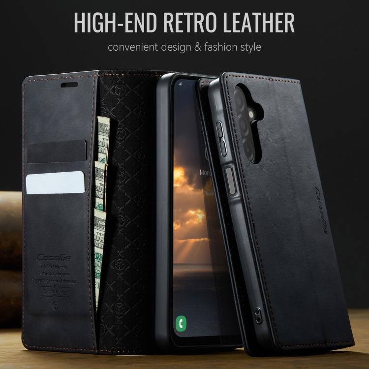 Funda para Samsung Galaxy A26 CaseMe 033 con forro de piel de becerro, microfibra y bloqueo RFID (negra)