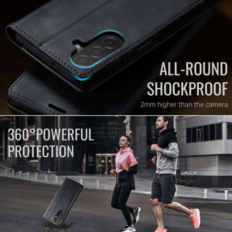 Funda para Samsung Galaxy A26 CaseMe 033 con forro de piel de becerro, microfibra y bloqueo RFID (negra)