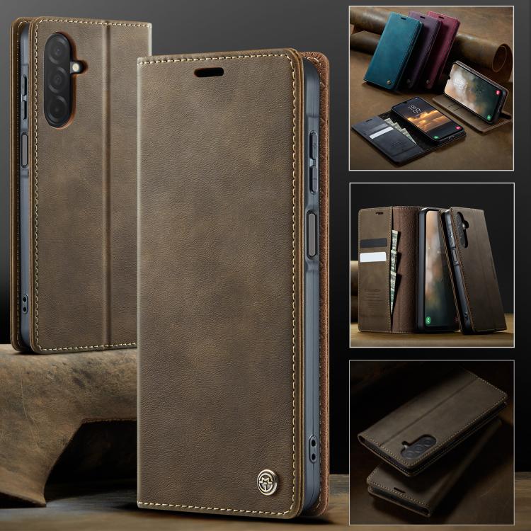 Funda CaseMe 033 para Samsung Galaxy A26, forro de piel de becerro, microfibra y bloqueo RFID (café)