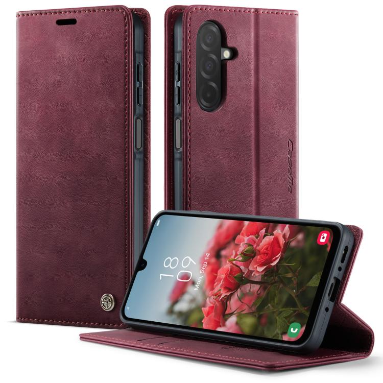 Funda para Samsung Galaxy A26 CaseMe 033 con forro de piel de becerro, microfibra y bloqueo RFID (roja)