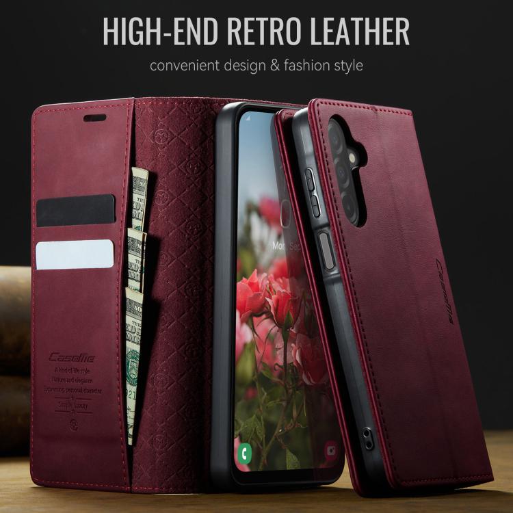 Funda para Samsung Galaxy A26 CaseMe 033 con forro de piel de becerro, microfibra y bloqueo RFID (roja)