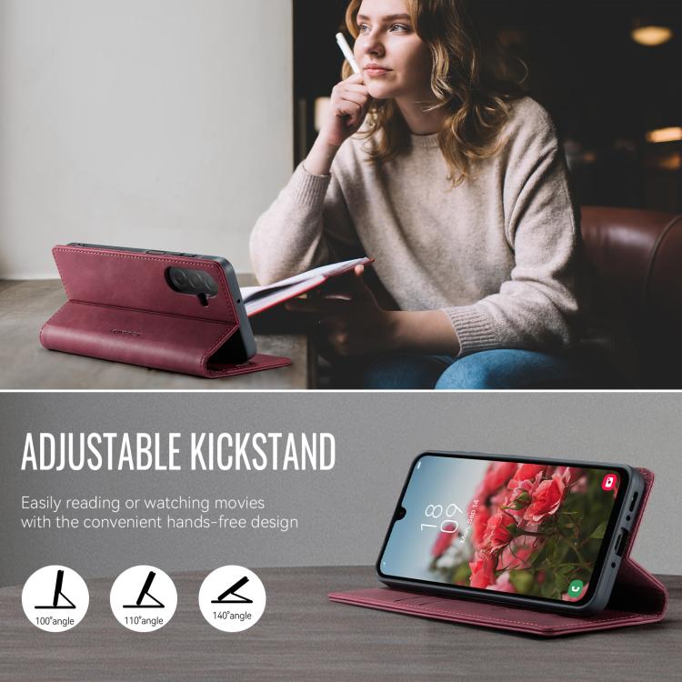 Funda para Samsung Galaxy A26 CaseMe 033 con forro de piel de becerro, microfibra y bloqueo RFID (roja)