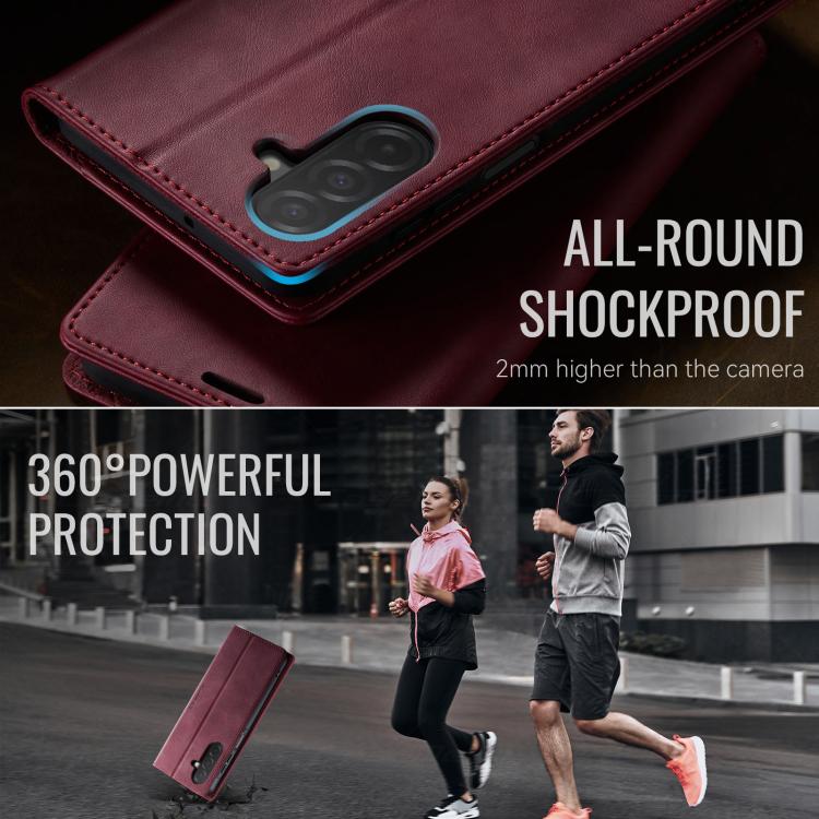 Funda para Samsung Galaxy A26 CaseMe 033 con forro de piel de becerro, microfibra y bloqueo RFID (roja)