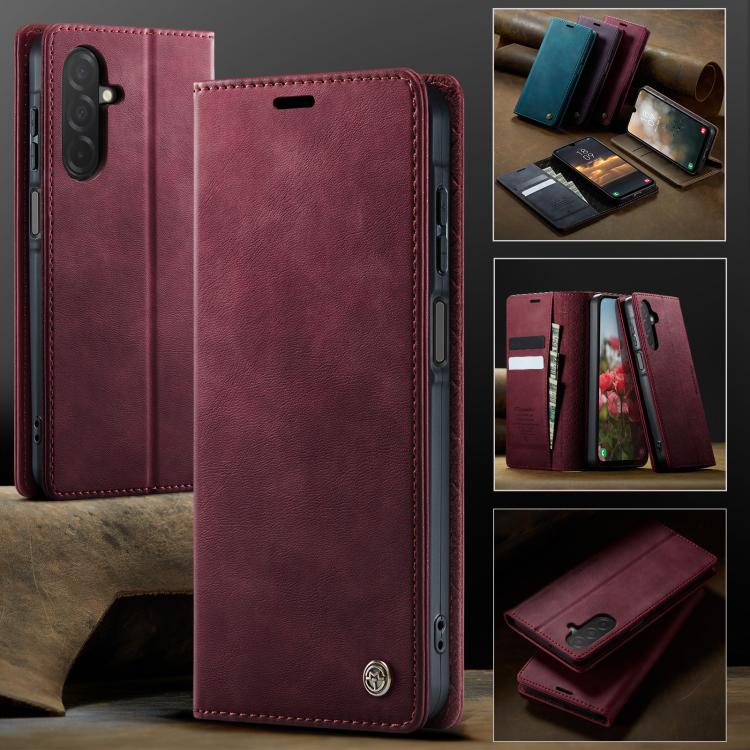 Funda para Samsung Galaxy A26 CaseMe 033 con forro de piel de becerro, microfibra y bloqueo RFID (roja)