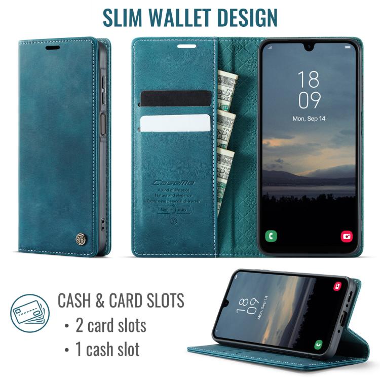 Funda para Samsung Galaxy A26 CaseMe 033 con forro de piel de becerro, microfibra y bloqueo RFID (verde)