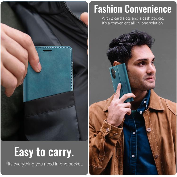 Funda para Samsung Galaxy A26 CaseMe 033 con forro de piel de becerro, microfibra y bloqueo RFID (verde)
