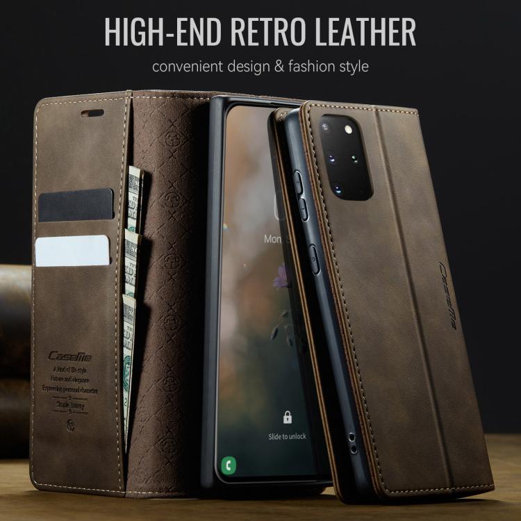 Funda CaseMe 033 para Samsung Galaxy S20+, forro de piel de becerro, microfibra y bloqueo RFID (café)