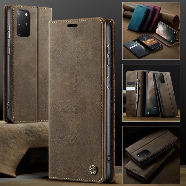 Funda CaseMe 033 para Samsung Galaxy S20+, forro de piel de becerro, microfibra y bloqueo RFID (café)