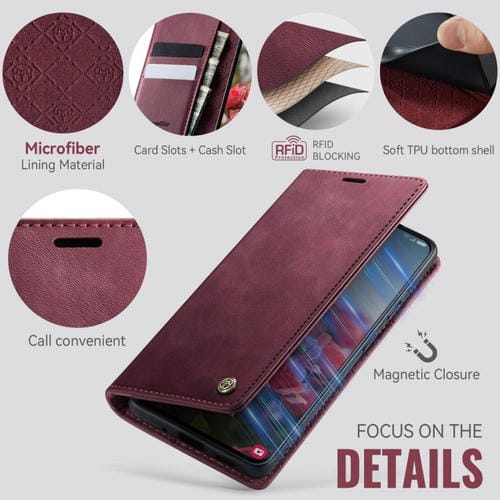 Funda CaseMe 033 para Samsung Galaxy S20+, forro de piel de becerro, microfibra, con bloqueo RFID (roja)