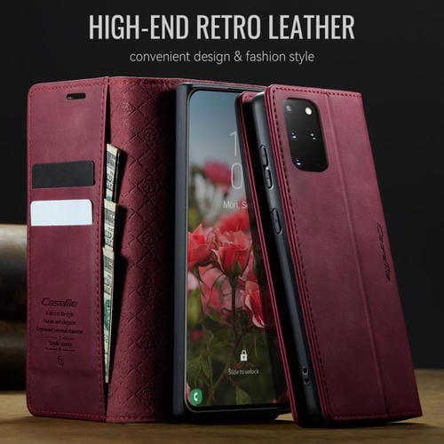 Funda CaseMe 033 para Samsung Galaxy S20+, forro de piel de becerro, microfibra, con bloqueo RFID (roja)