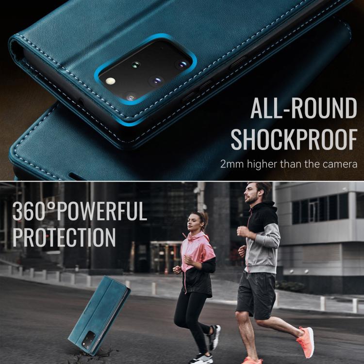 Funda CaseMe 033 para Samsung Galaxy S20+, forro de piel de becerro, microfibra y bloqueo RFID (verde)