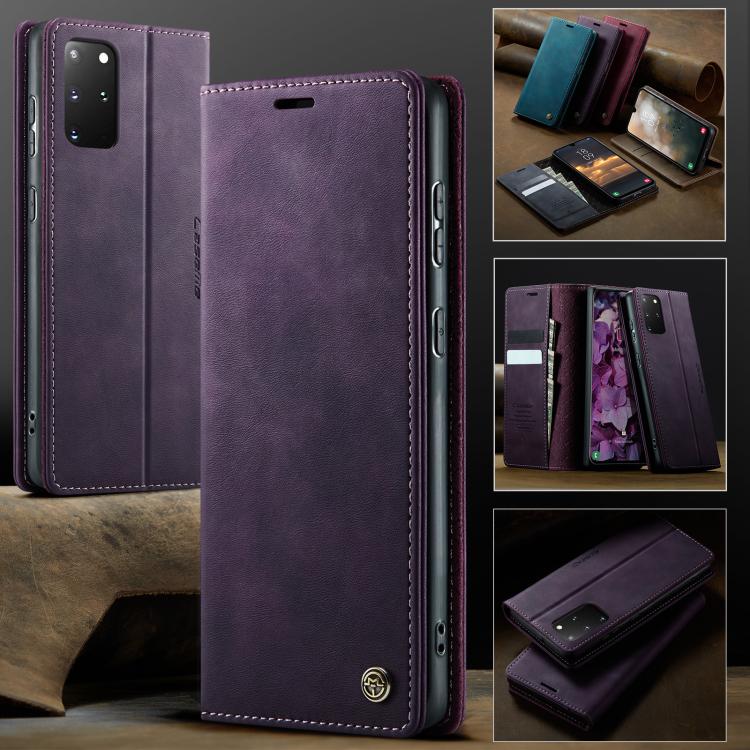 Funda CaseMe 033 para Samsung Galaxy S20+, forro de piel de becerro, microfibra, con bloqueo RFID (morado)