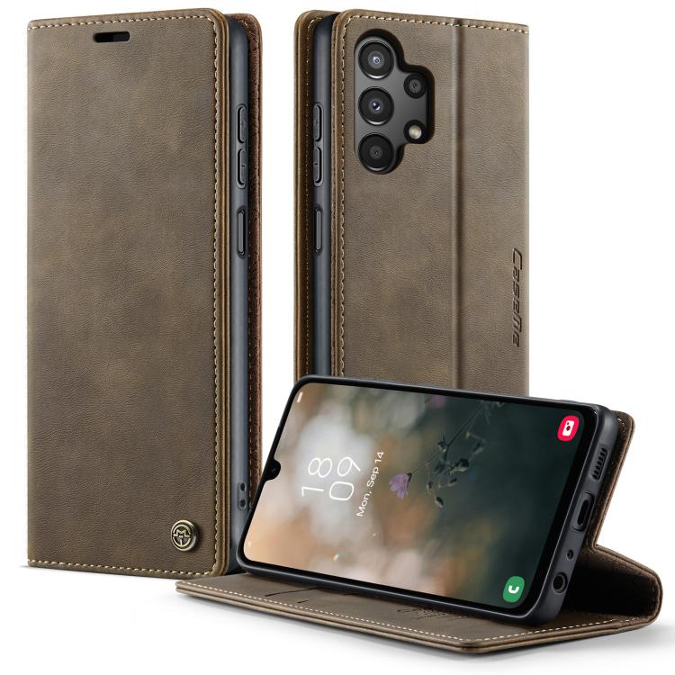 Funda CaseMe 033 para Samsung Galaxy A13/A04s, forro de piel de becerro, microfibra y bloqueo RFID (café)
