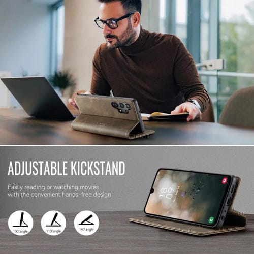 Funda CaseMe 033 para Samsung Galaxy A13/A04s, forro de piel de becerro, microfibra y bloqueo RFID (café)