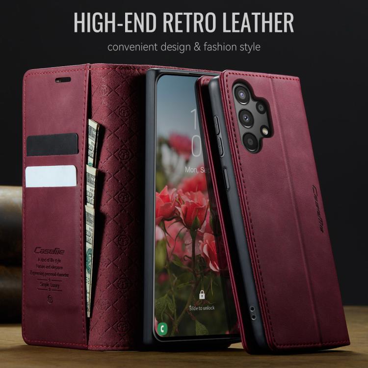 Funda CaseMe 033 para Samsung Galaxy A13/A04s, forro de piel de becerro, microfibra y bloqueo RFID (roja)