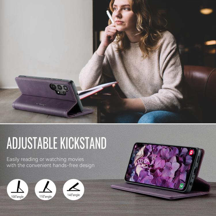 Funda CaseMe 033 para Samsung Galaxy A13/A04s, forro de piel de becerro, microfibra y bloqueo RFID (morado)