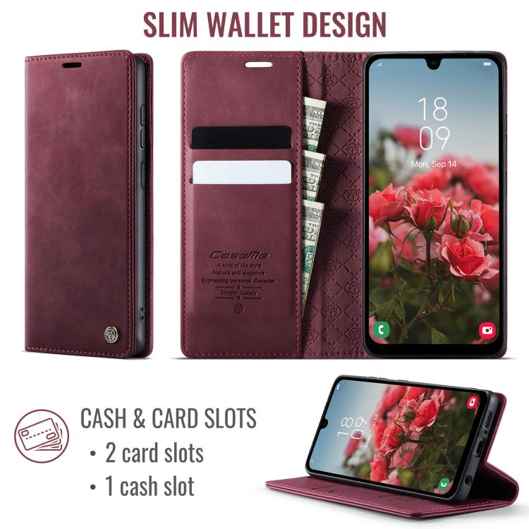 Funda CaseMe 033 para Samsung Galaxy A50s/A30s, forro de piel de becerro, microfibra y bloqueo RFID (roja)