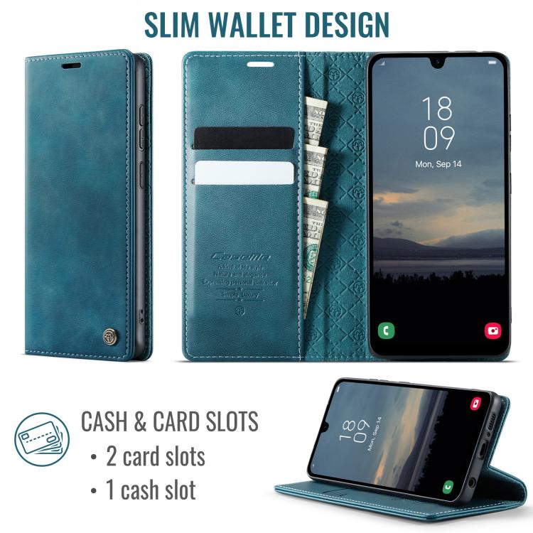 Funda CaseMe 033 para Samsung Galaxy A50s/A30s, forro de piel de becerro, microfibra y bloqueo RFID (verde)