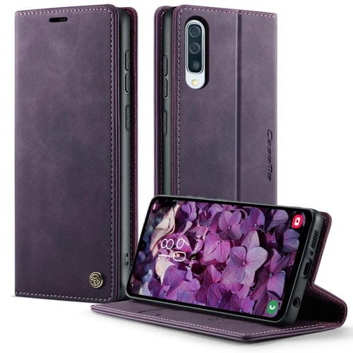 Funda CaseMe 033 para Samsung Galaxy A50s/A30s, forro de piel de becerro, microfibra y bloqueo RFID (morado)