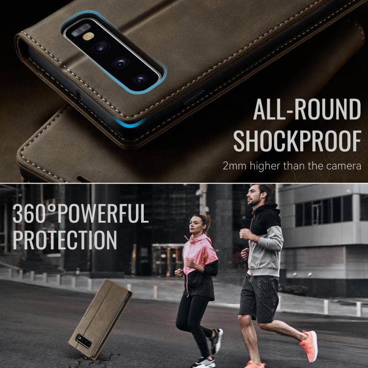 Funda para Samsung Galaxy S10 CaseMe 033 con forro de piel de becerro, microfibra y bloqueo RFID (café)