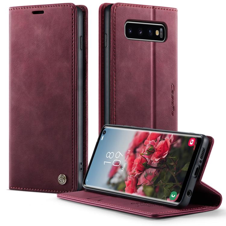 Funda para Samsung Galaxy S10 CaseMe 033 con forro de piel de becerro, microfibra y bloqueo RFID (roja)