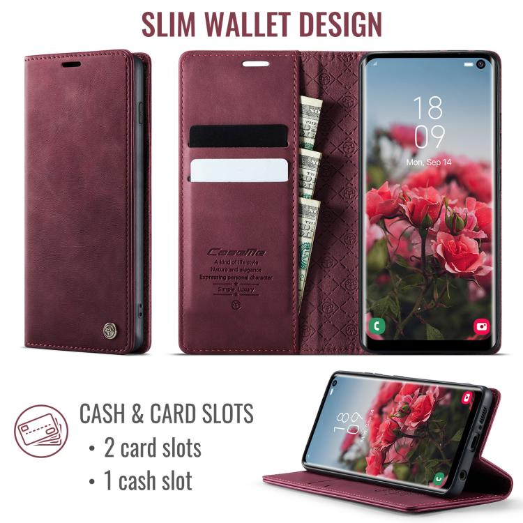 Funda para Samsung Galaxy S10 CaseMe 033 con forro de piel de becerro, microfibra y bloqueo RFID (roja)