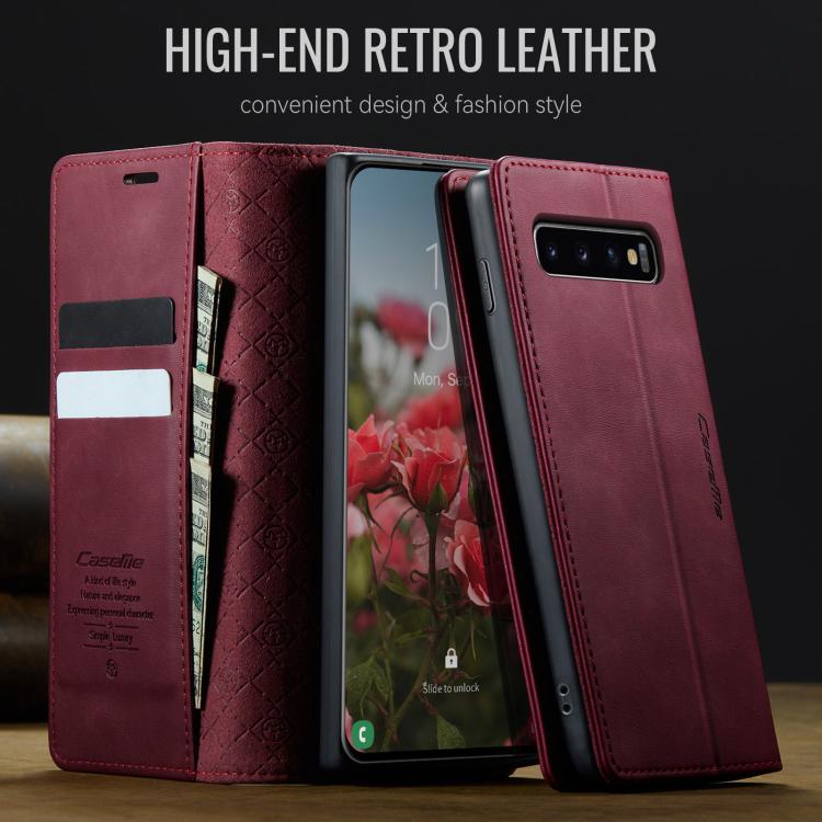 Funda para Samsung Galaxy S10 CaseMe 033 con forro de piel de becerro, microfibra y bloqueo RFID (roja)