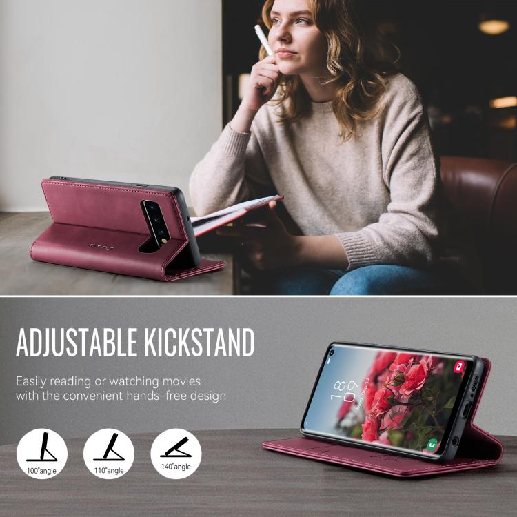 Funda para Samsung Galaxy S10 CaseMe 033 con forro de piel de becerro, microfibra y bloqueo RFID (roja)