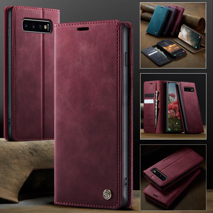 Funda para Samsung Galaxy S10 CaseMe 033 con forro de piel de becerro, microfibra y bloqueo RFID (roja)