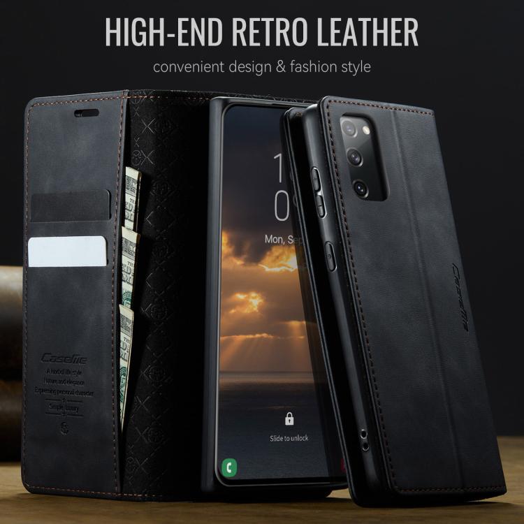 Funda CaseMe 033 para Samsung Galaxy S20 FE, forro de piel de becerro, microfibra, con bloqueo RFID (negra)