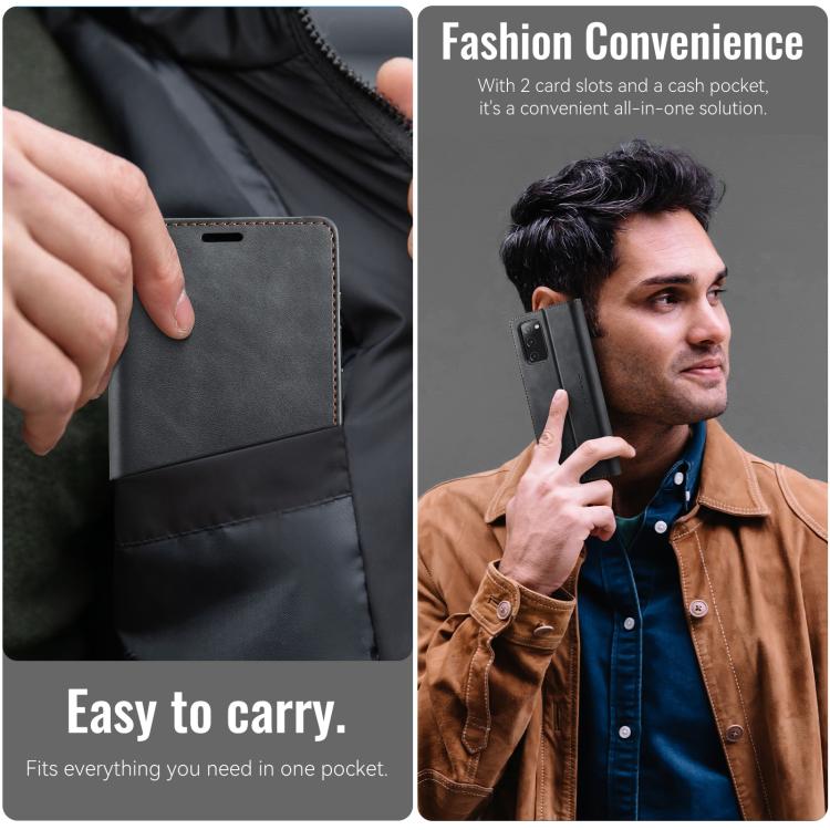 Funda CaseMe 033 para Samsung Galaxy S20 FE, forro de piel de becerro, microfibra, con bloqueo RFID (negra)