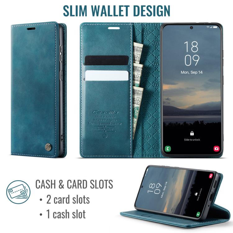 Funda CaseMe 033 para Samsung Galaxy S20 FE, forro de piel de becerro, microfibra y bloqueo RFID (verde)