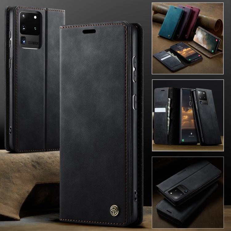 Funda CaseMe 033 para Samsung Galaxy S20 Ultra, forro de piel de becerro, microfibra y bloqueo RFID (negra)