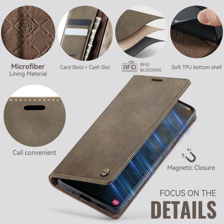 Funda para Samsung Galaxy S20 Ultra CaseMe 033 con forro de piel de becerro, microfibra y bloqueo RFID (café)
