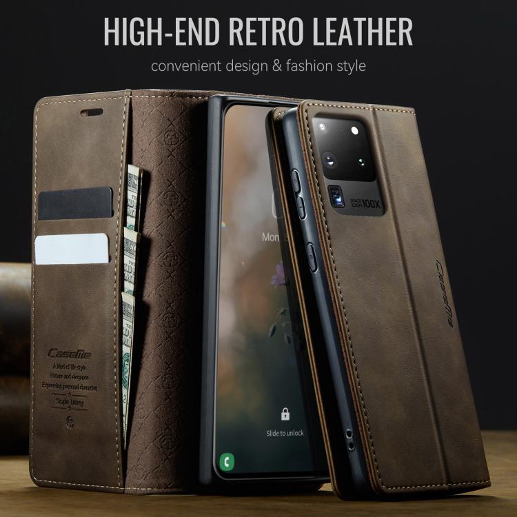 Funda para Samsung Galaxy S20 Ultra CaseMe 033 con forro de piel de becerro, microfibra y bloqueo RFID (café)
