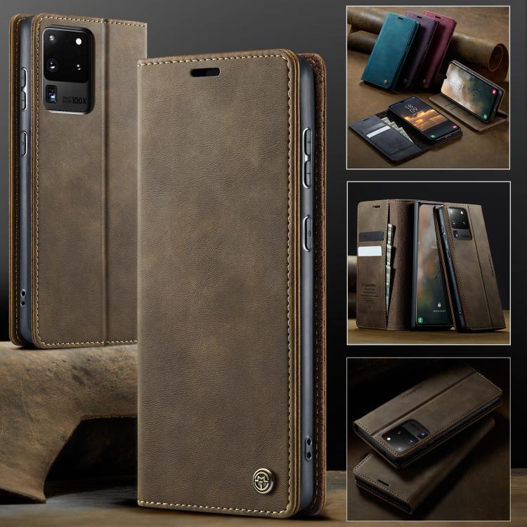 Funda para Samsung Galaxy S20 Ultra CaseMe 033 con forro de piel de becerro, microfibra y bloqueo RFID (café)