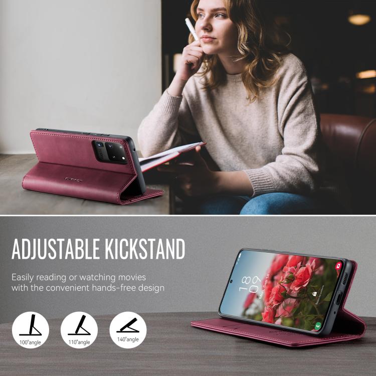 Funda para Samsung Galaxy S20 Ultra CaseMe 033 con forro de piel de becerro, microfibra y bloqueo RFID (roja)