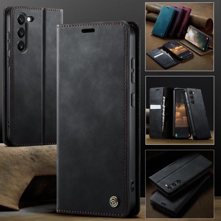 Funda CaseMe 033 para Samsung Galaxy S23 5G, forro de piel de becerro, microfibra y bloqueo RFID (negra)